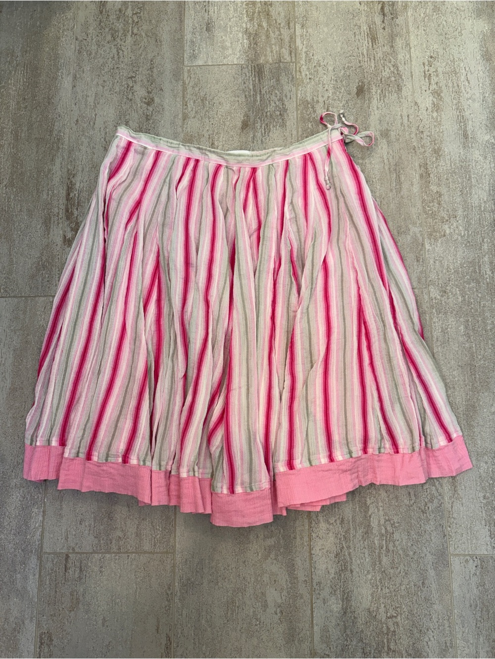 Banana Republic Pink, White and Green Striped Cotton Midi Skirt